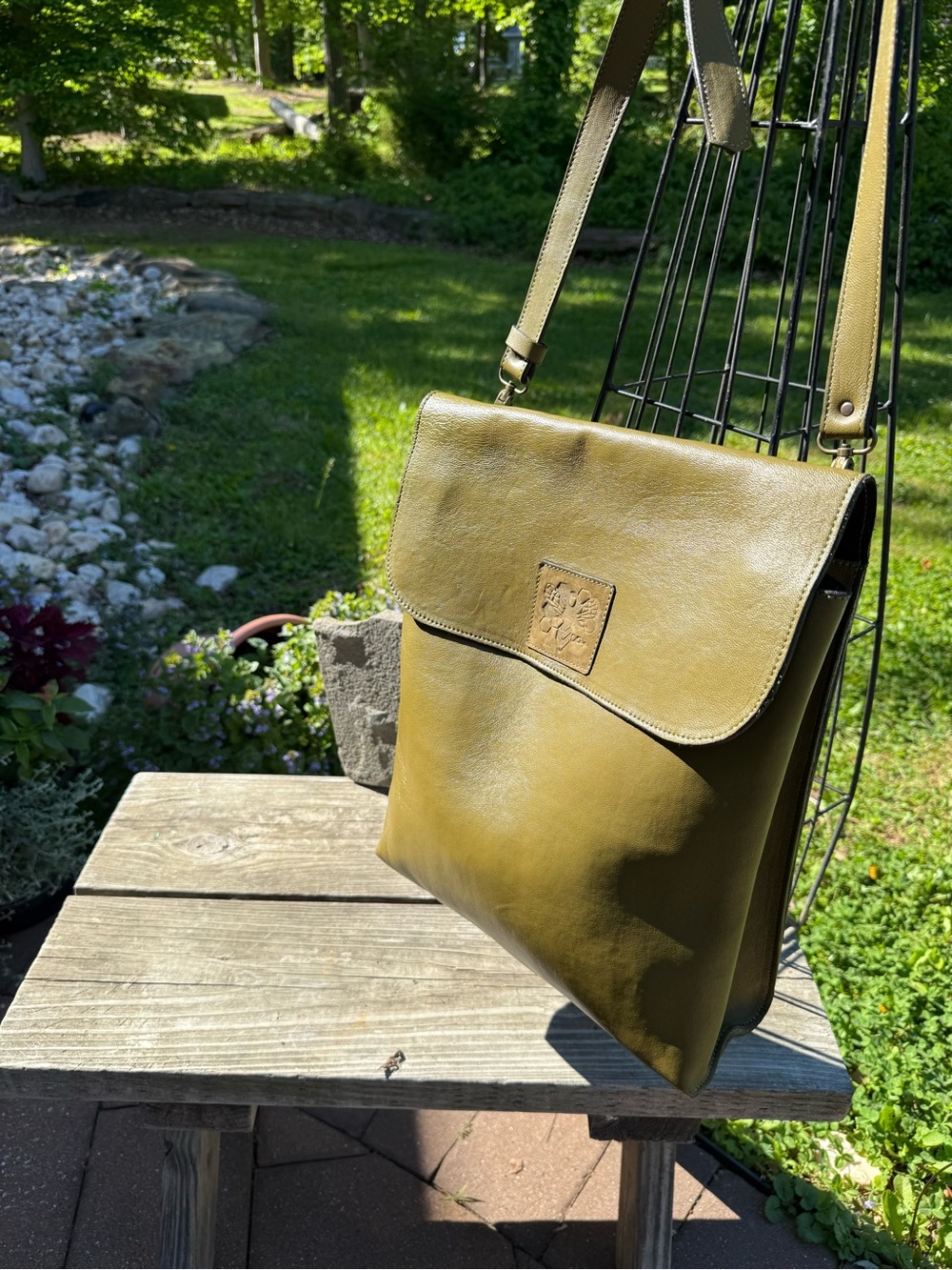 Olive Green Leather Crossbody Shoulder Bag